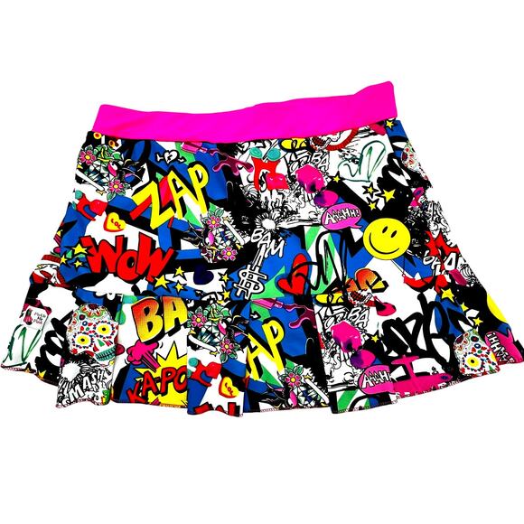 PICKLE ME PINK Women's XL comics skater graffiti skort short skirt roller derby - Picture 2 of 8